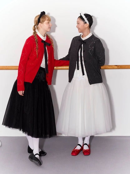 PER PEARL. Original Design Gathered Multi-Layer Tulle Midi Skirt