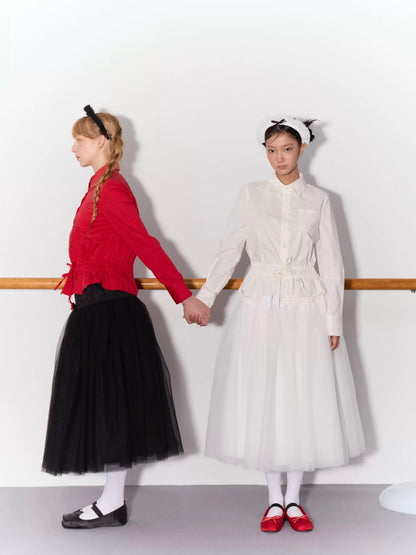 PER PEARL. Original Design Gathered Multi-Layer Tulle Midi Skirt