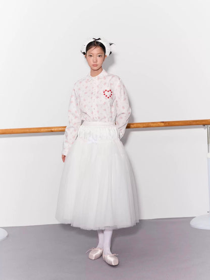 PER PEARL. Original Design Gathered Multi-Layer Tulle Midi Skirt