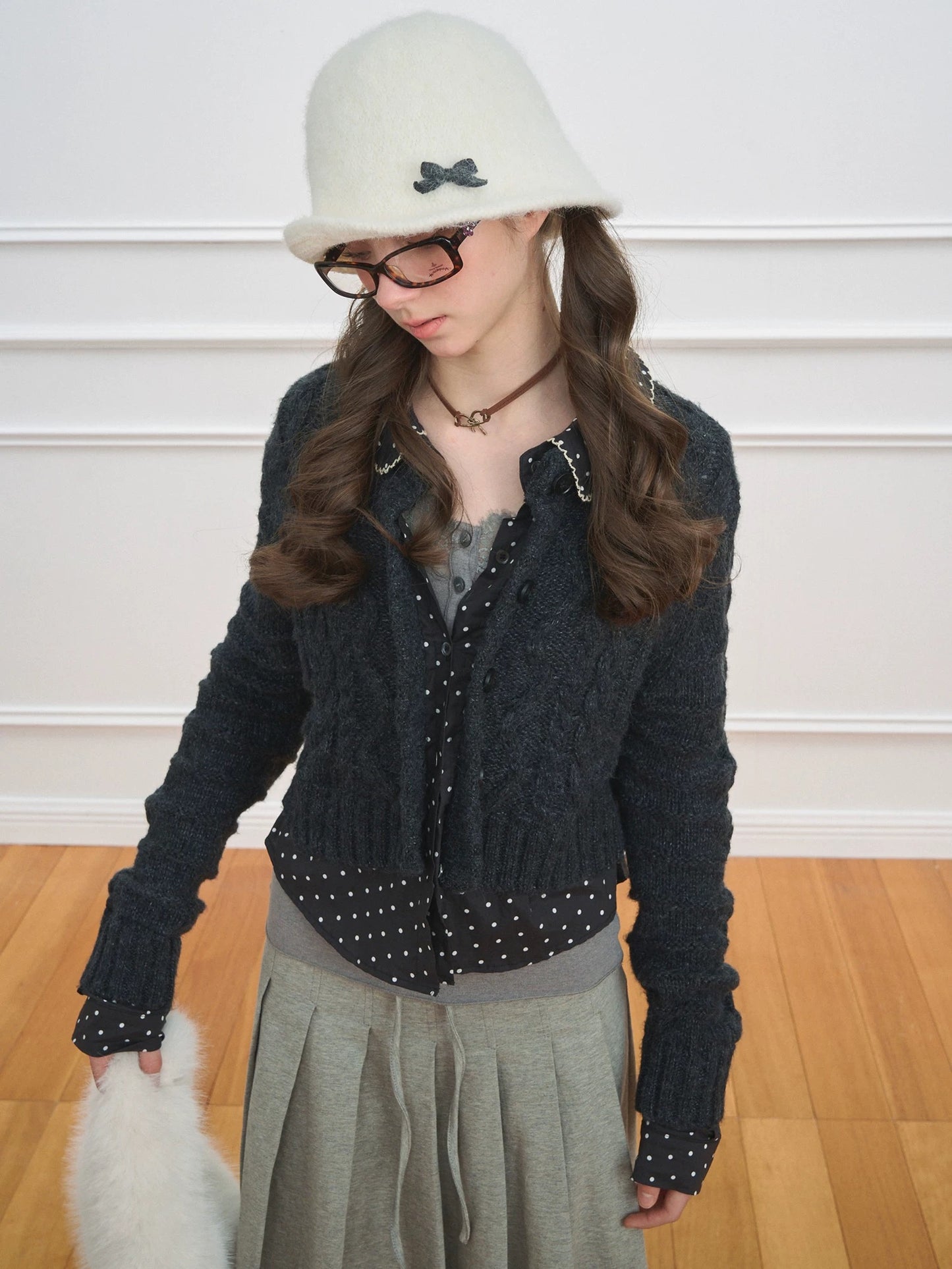 NECY. Original Design Layer Dot Cardigan