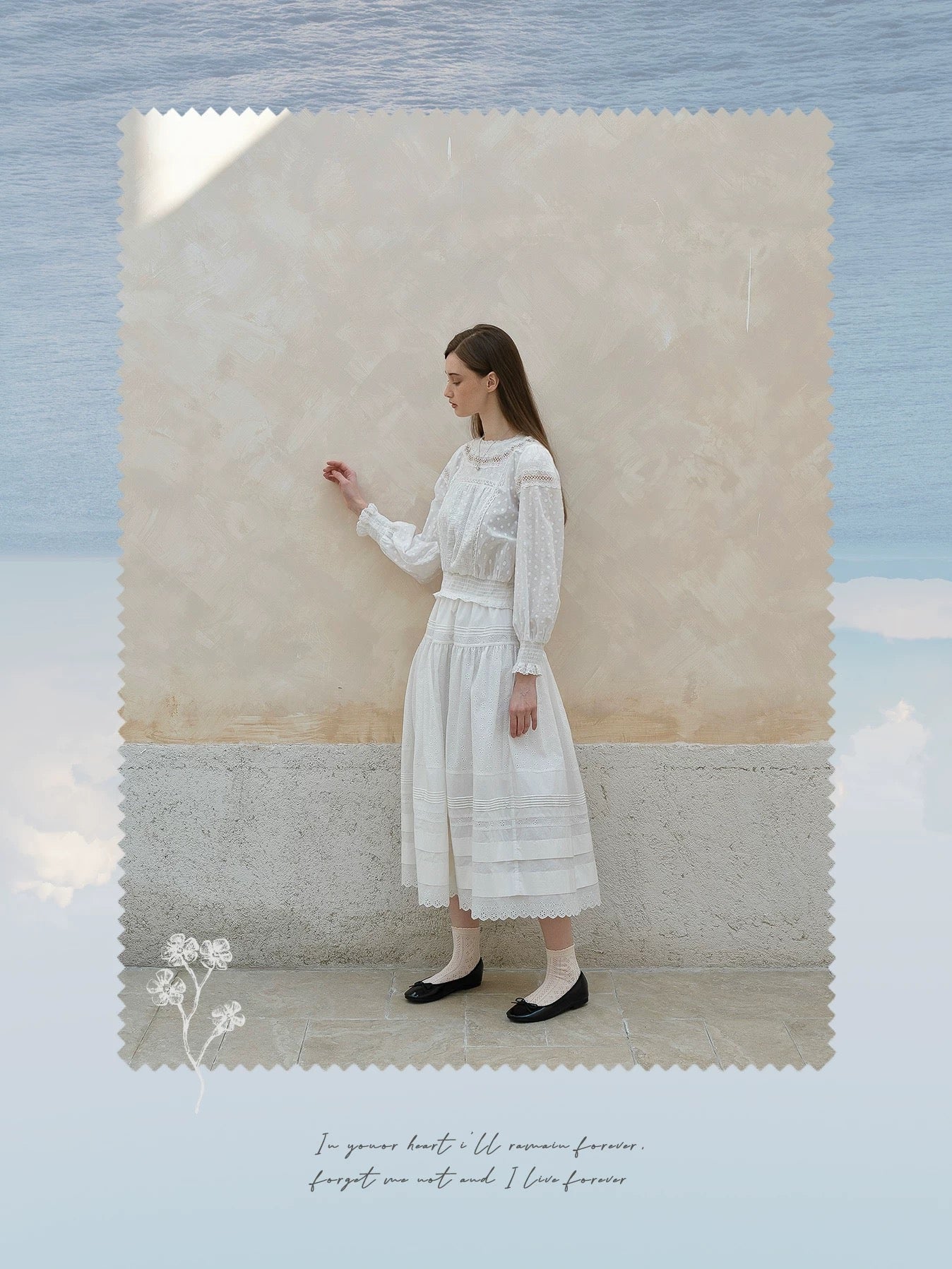 Kissgarnet. Original Design Floral Embroider Blouse & Skirt Set