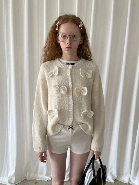 PFF GIRL. Original Design Beige Bow Knit Cardigan