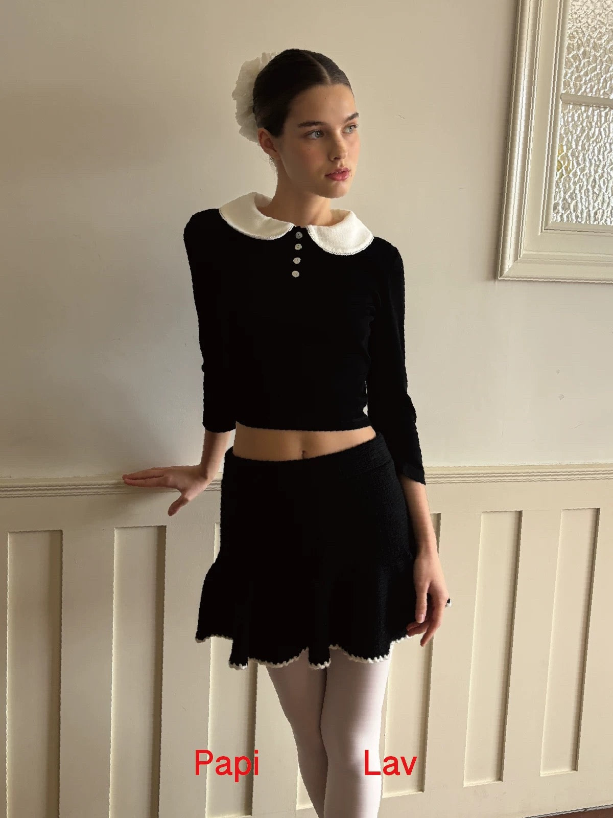 Papi Lav. Original Design Peter Pan Collar  Knit Top