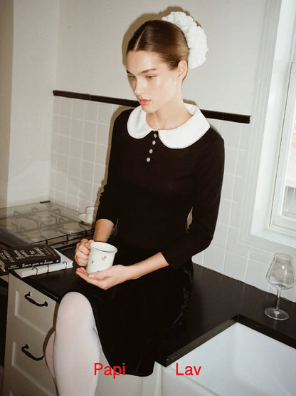 Papi Lav. Original Design Peter Pan Collar  Knit Top