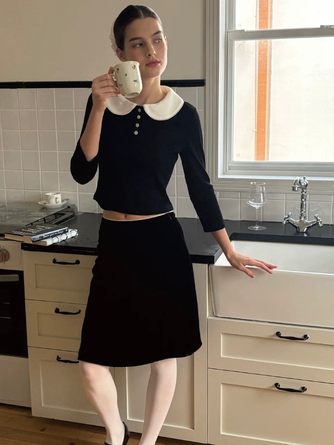 Papi Lav. Original Design Peter Pan Collar  Knit Top