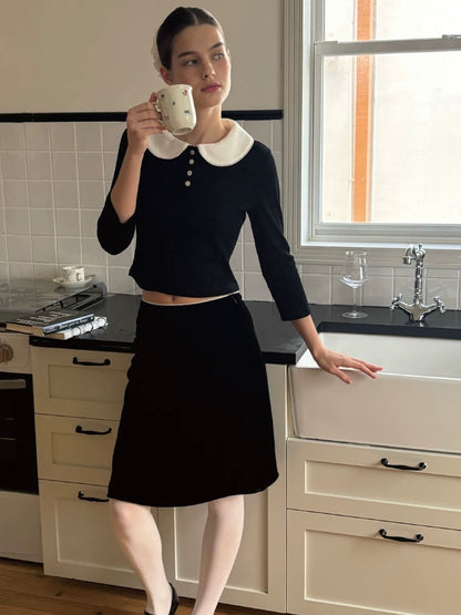 Papi Lav. Original Design Peter Pan Collar  Knit Top