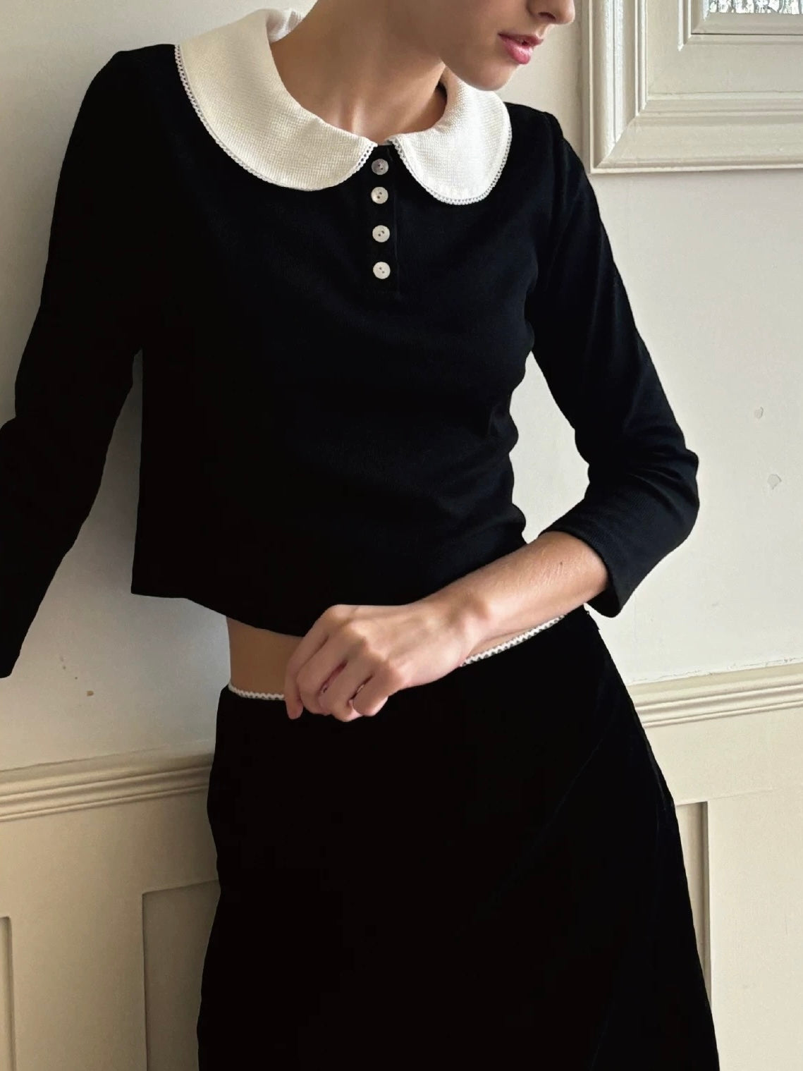 Papi Lav. Original Design Peter Pan Collar  Knit Top