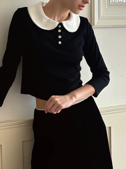 Papi Lav. Original Design Peter Pan Collar  Knit Top