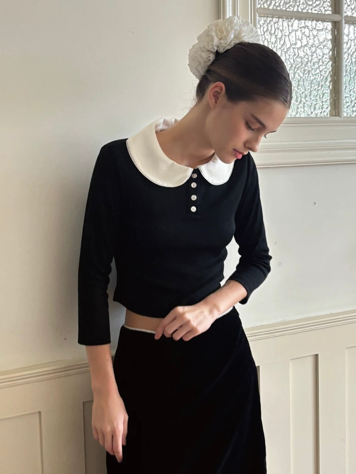 Papi Lav. Original Design Peter Pan Collar  Knit Top