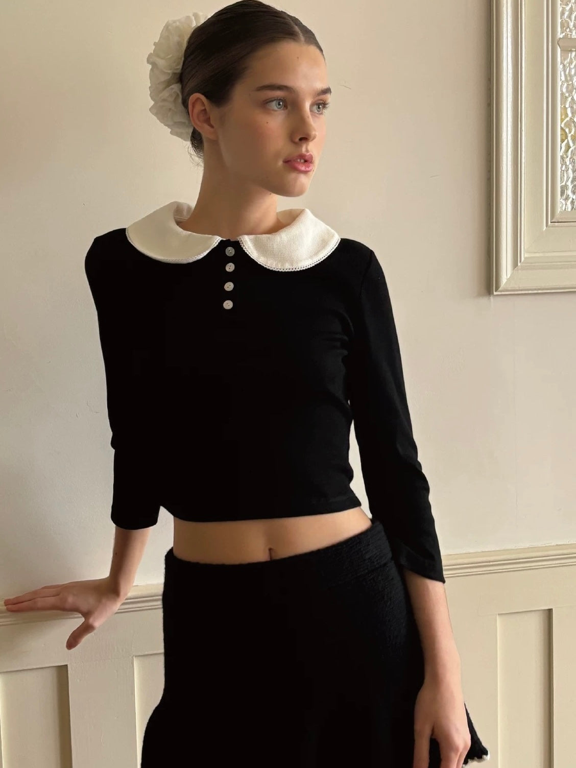 Papi Lav. Original Design Peter Pan Collar  Knit Top