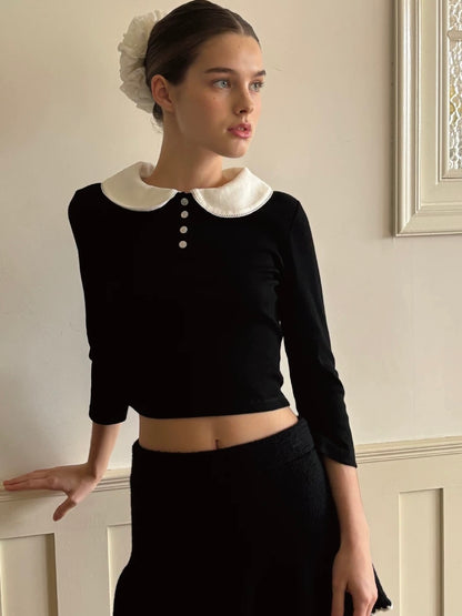 Papi Lav. Original Design Peter Pan Collar  Knit Top