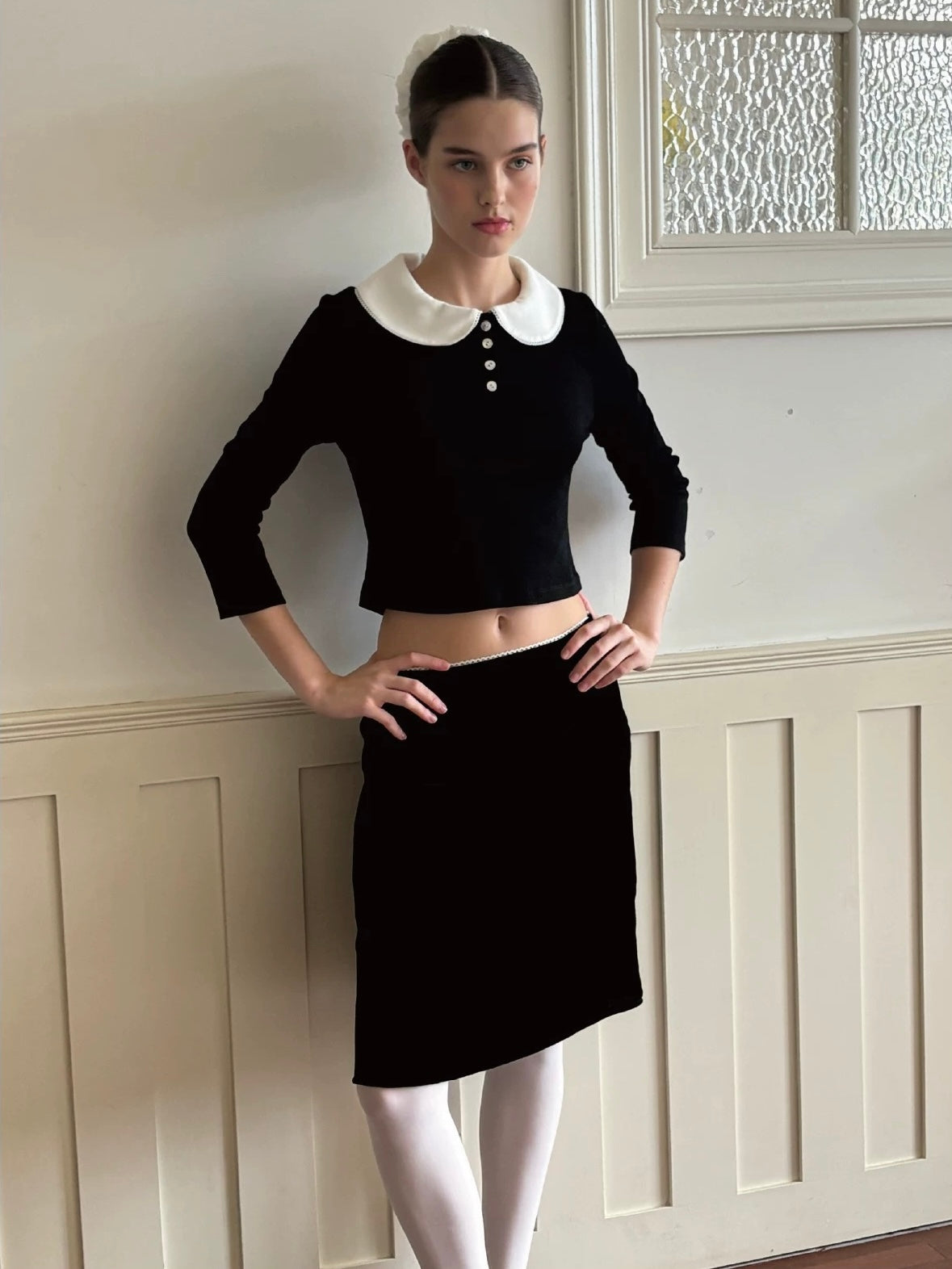 Papi Lav. Original Design Peter Pan Collar  Knit Top