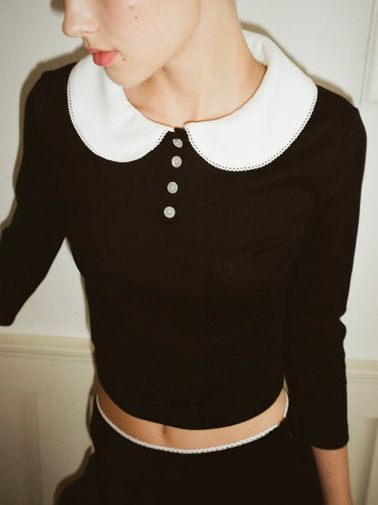 Papi Lav. Original Design Peter Pan Collar  Knit Top