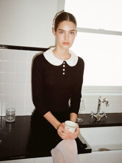 Papi Lav. Original Design Peter Pan Collar  Knit Top