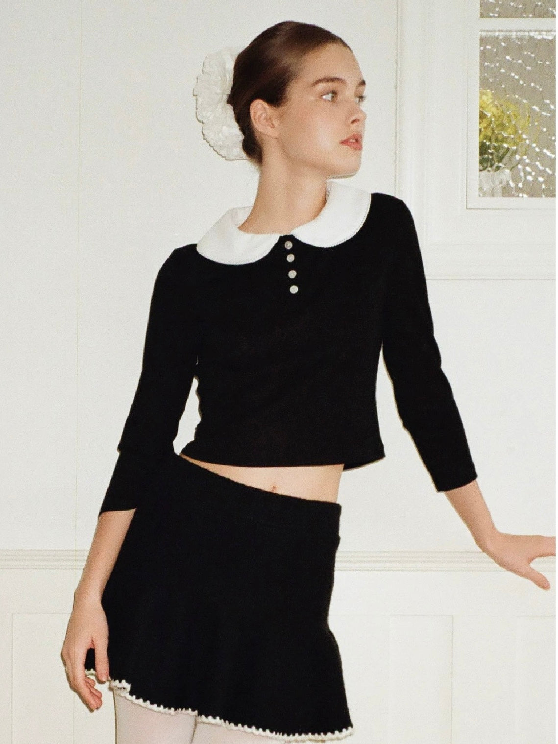Papi Lav. Original Design Peter Pan Collar  Knit Top