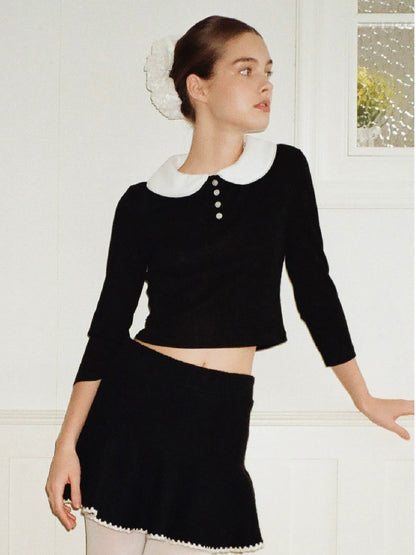 Papi Lav. Original Design Peter Pan Collar  Knit Top