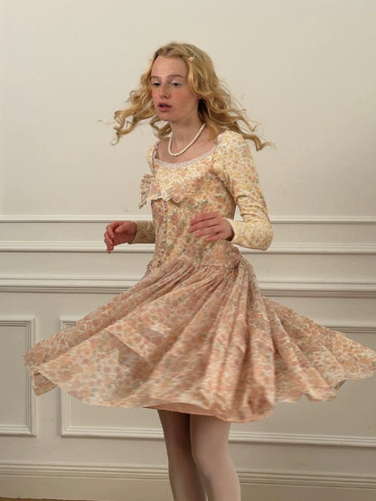 Papi Lav. Original Design Rose Print Sheer Tulle Overlay Strap Dress