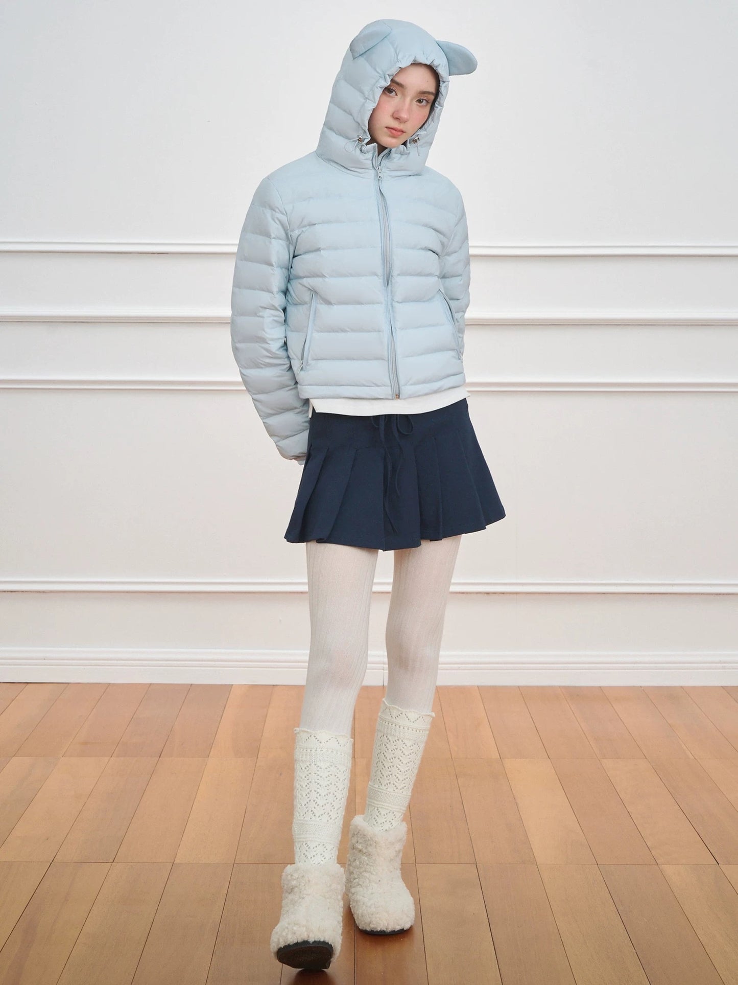 NECY. Original Design Knit Pleated Drawstring Skirt