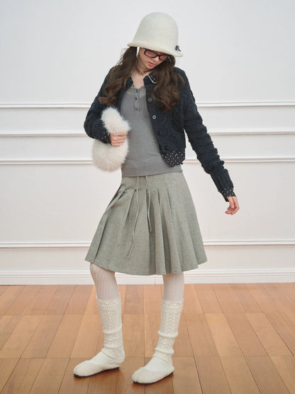 NECY. Original Design Knit Pleated Drawstring Skirt
