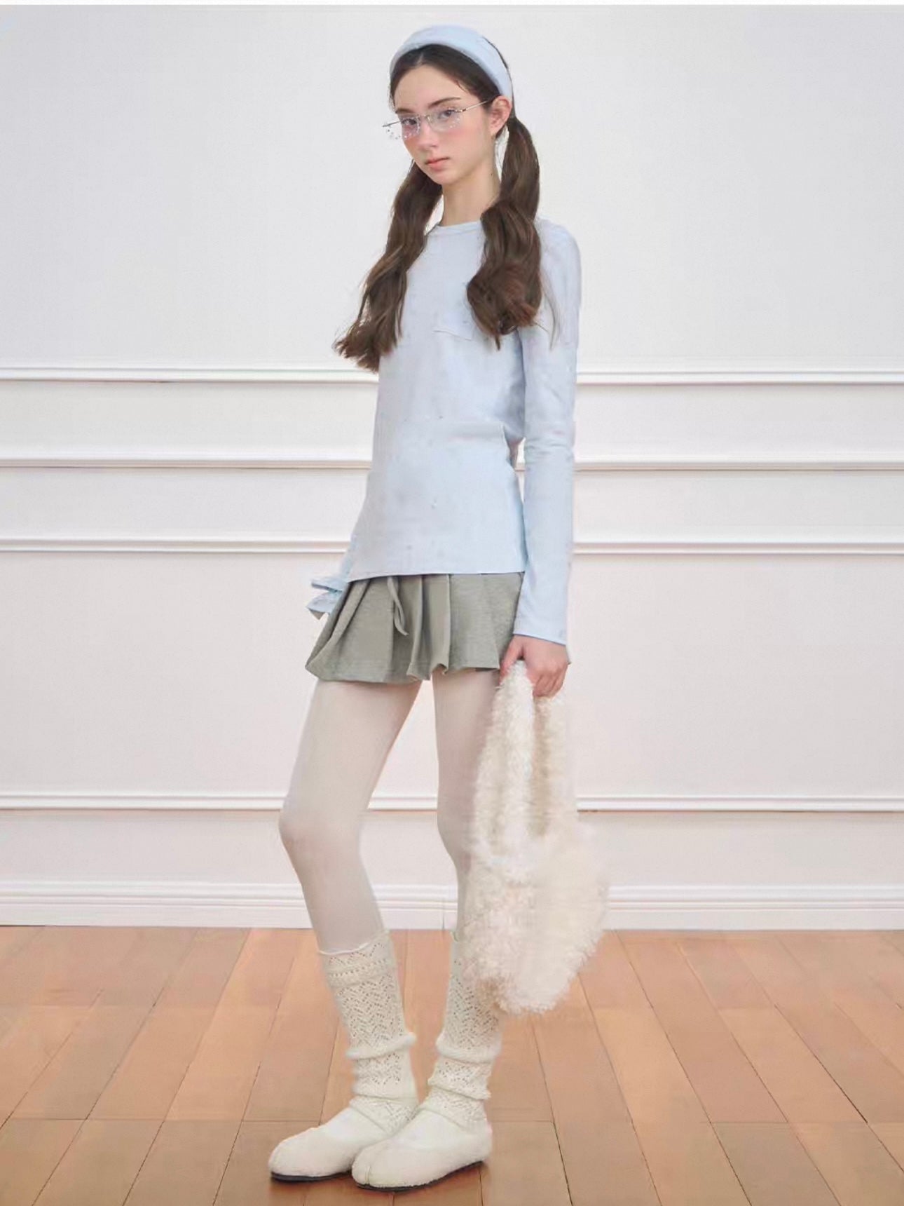 NECY. Original Design Knit Pleated Drawstring Skirt