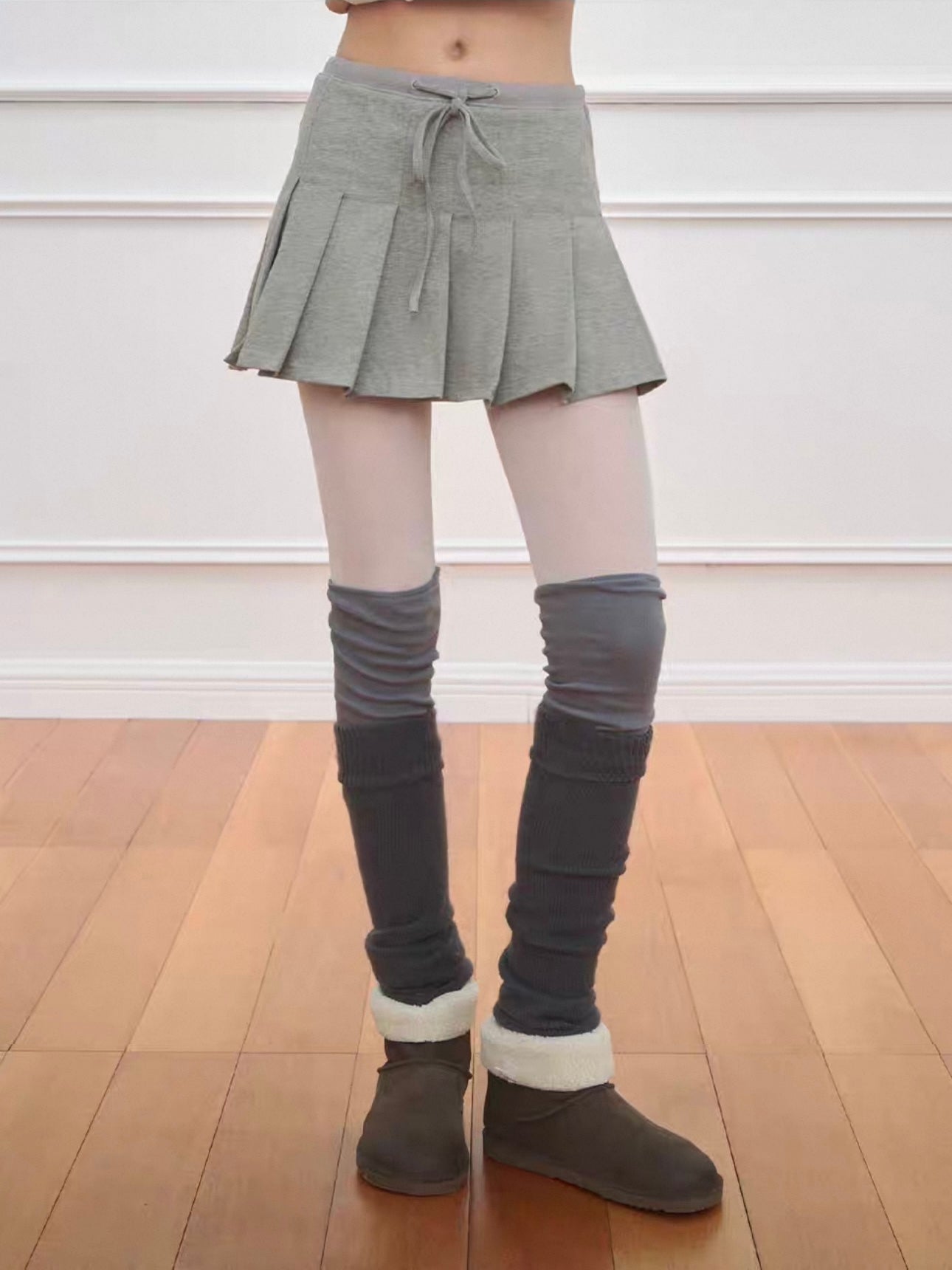 NECY. Original Design Knit Pleated Drawstring Skirt