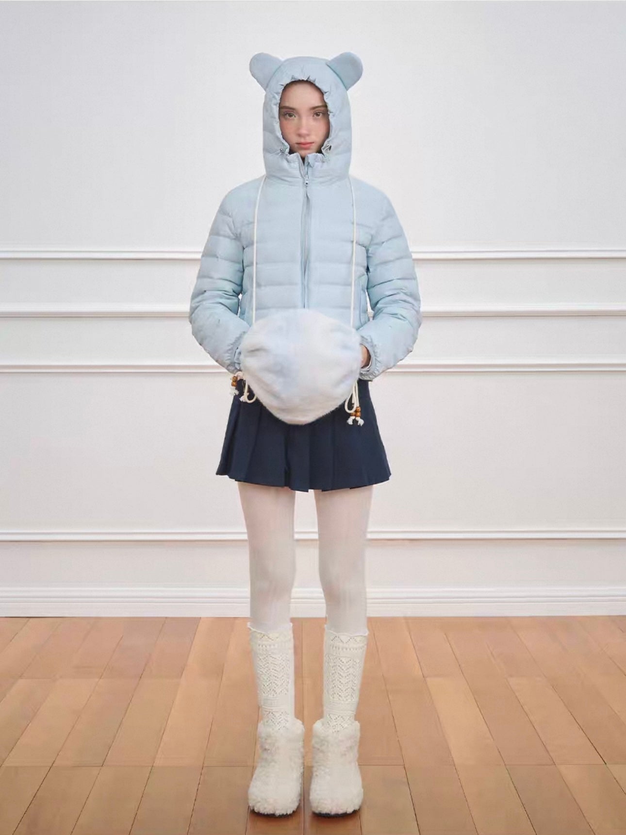 NECY. Original Design Knit Pleated Drawstring Skirt