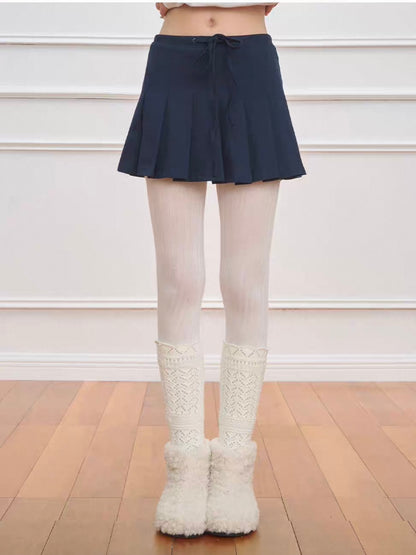 NECY. Original Design Knit Pleated Drawstring Skirt