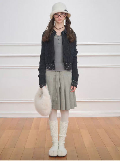 NECY. Original Design Knit Pleated Drawstring Skirt