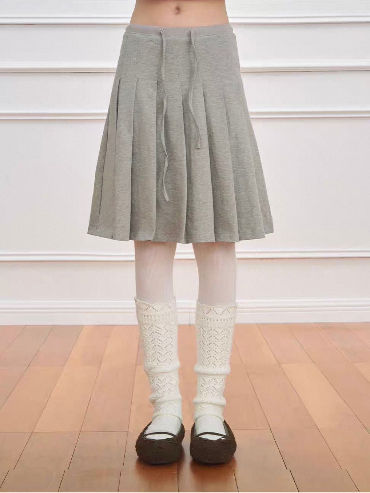NECY. Original Design Knit Pleated Drawstring Skirt