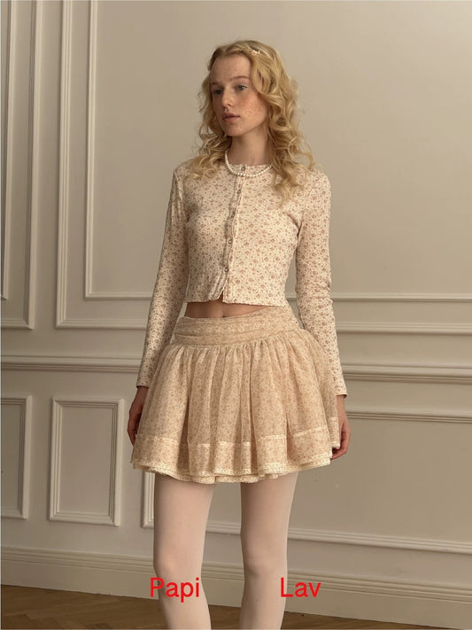 Papi Lav. Original Design Floral Lace Tulle Puff Mini Skirt