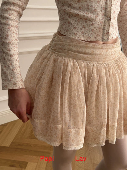 Papi Lav. Original Design Floral Lace Tulle Puff Mini Skirt