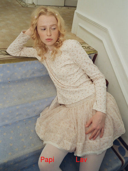 Papi Lav. Original Design Floral Lace Tulle Puff Mini Skirt