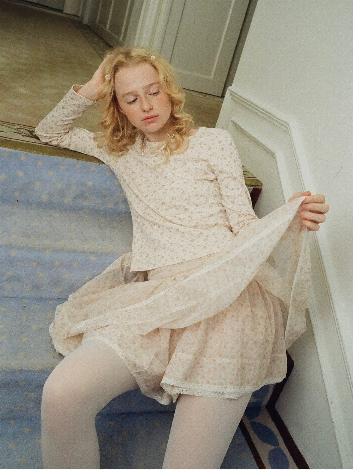 Papi Lav. Original Design Floral Lace Tulle Puff Mini Skirt