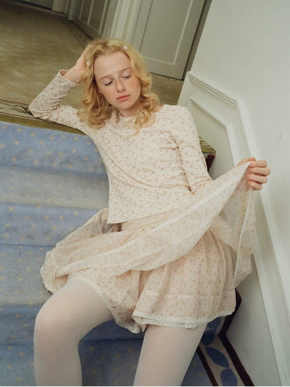 Papi Lav. Original Design Floral Lace Tulle Puff Mini Skirt