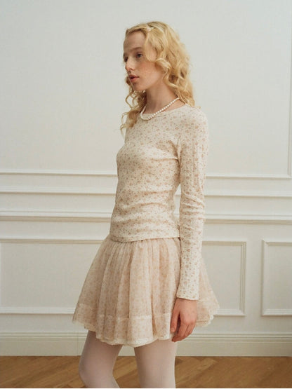 Papi Lav. Original Design Floral Lace Tulle Puff Mini Skirt