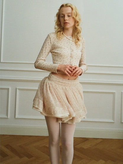 Papi Lav. Original Design Floral Lace Tulle Puff Mini Skirt