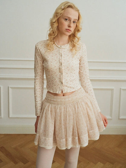 Papi Lav. Original Design Floral Lace Tulle Puff Mini Skirt