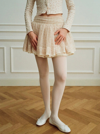 Papi Lav. Original Design Floral Lace Tulle Puff Mini Skirt