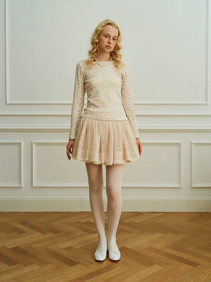 Papi Lav. Original Design Floral Lace Tulle Puff Mini Skirt