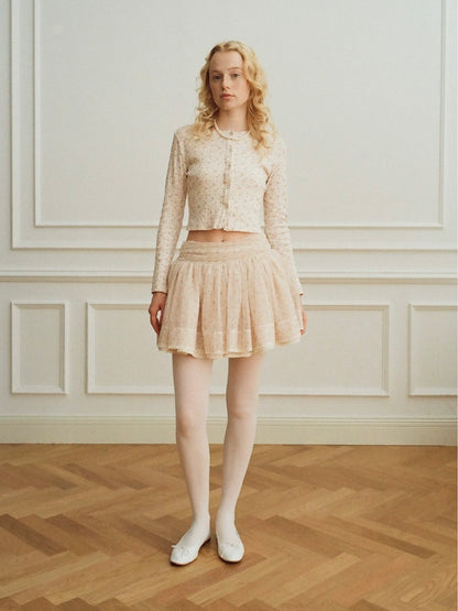 Papi Lav. Original Design Floral Lace Tulle Puff Mini Skirt
