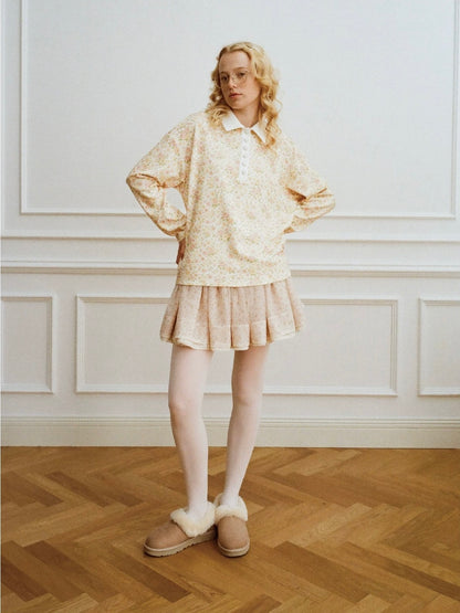 Papi Lav. Original Design Floral Lace Tulle Puff Mini Skirt