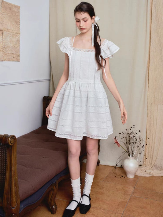 Ffringe. Original Design White Lace Square Neck Dress