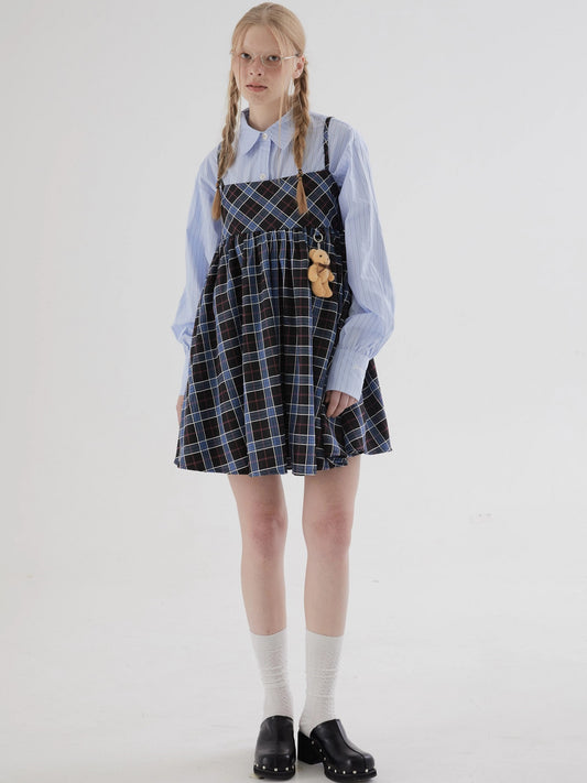 ffringe. Original Design  Cute Bear&Plaid Suspender Puff Dress