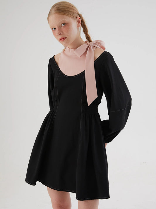 ffringe. Original Design Off-shoulder Lace Up Bow Tie Waist Cinching Dress