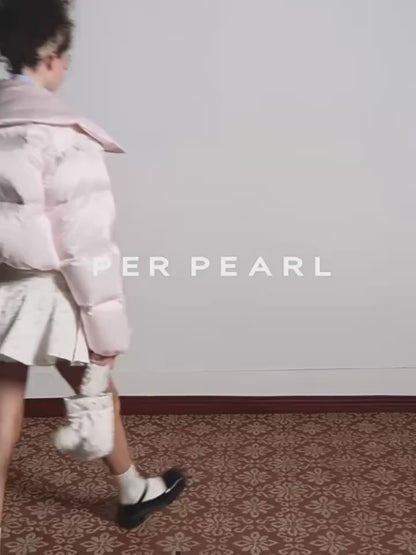 PER PEARL. Original Design Short Large Lapel Detachable Sleeves Goose Down Coat Winter