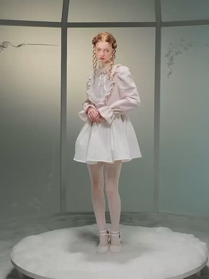 Narrator. Original Design Pink Plaid Lace Diamond Bow Long Sleeve Dress