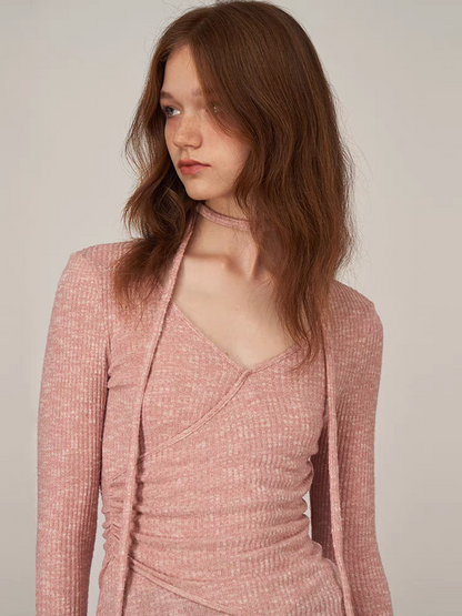 Someone Sometimes. Original Design Brushed Pleated Ribbon Knit Top