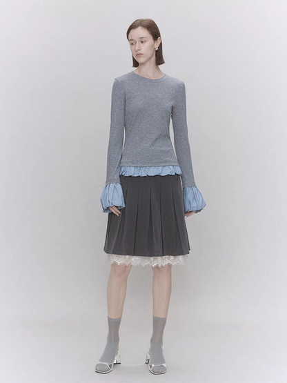 Someone Sometimes. Original Design Lace Panel Pleated Skirt