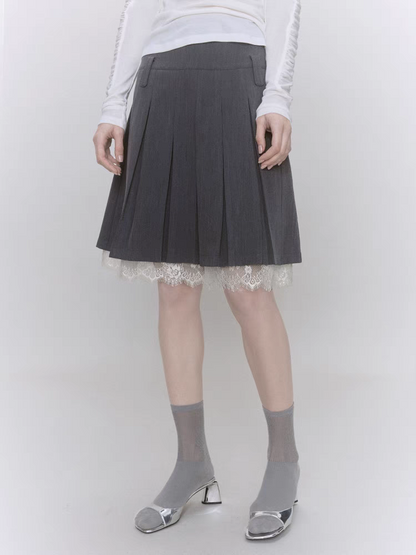 Someone Sometimes. Original Design Lace Panel Pleated Skirt