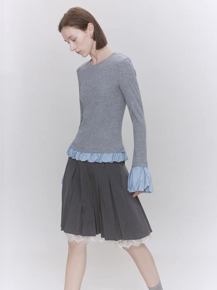 Someone Sometimes. Original Design Lace Panel Pleated Skirt